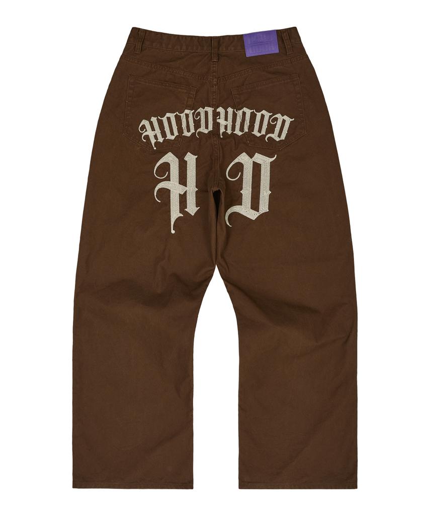 HOODHOOD Hd Chain Embroidery Cotton Pants Brown