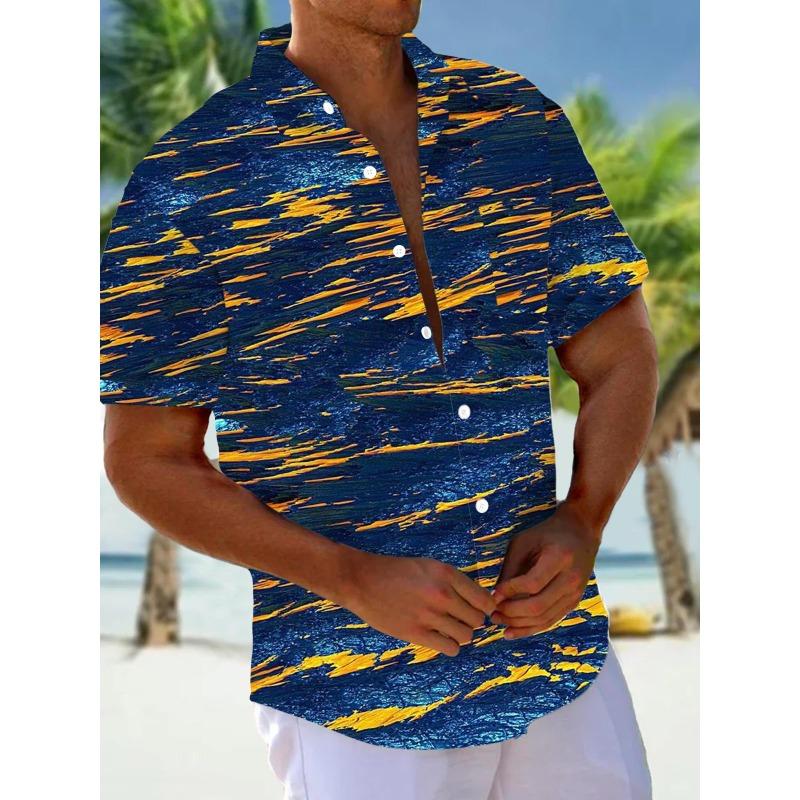 Nuova Camicia Stampata Hawaii Primavera/Estate Moda Tempo Libero Passeggiata in Strada Turista Spiaggia Apertura Totale Manica Corta con Bottoni