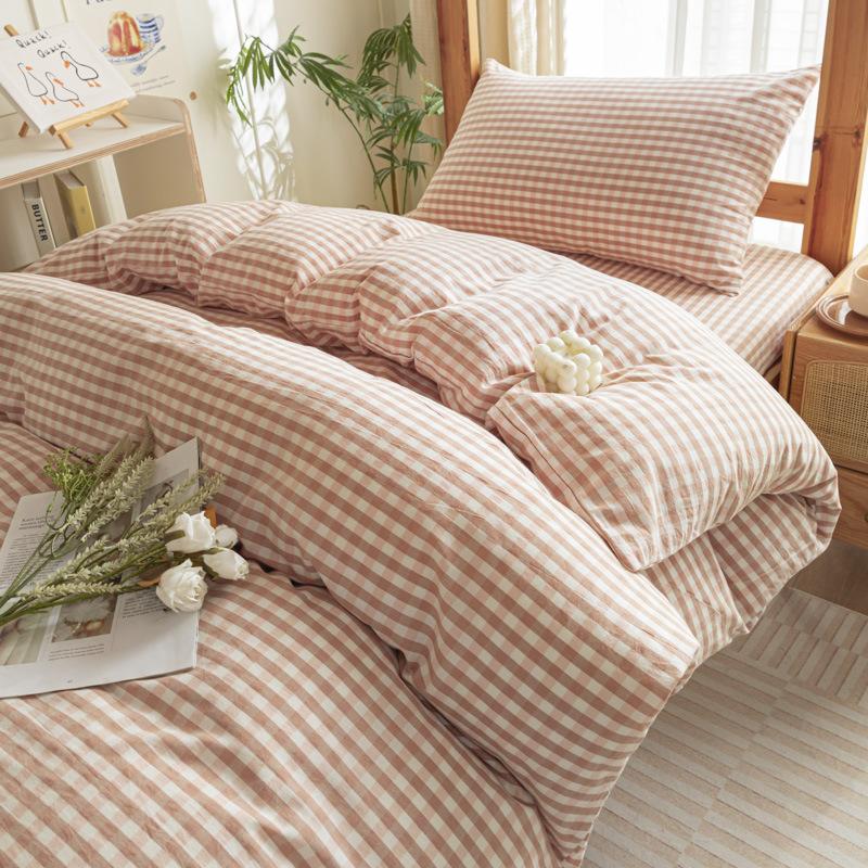 Cotton Washed Cotton Single Quilt Cover Student Dormitory Pure Cotton Bedding Four-piece Set Sheet Quilt Cover Simple Three-piece Set