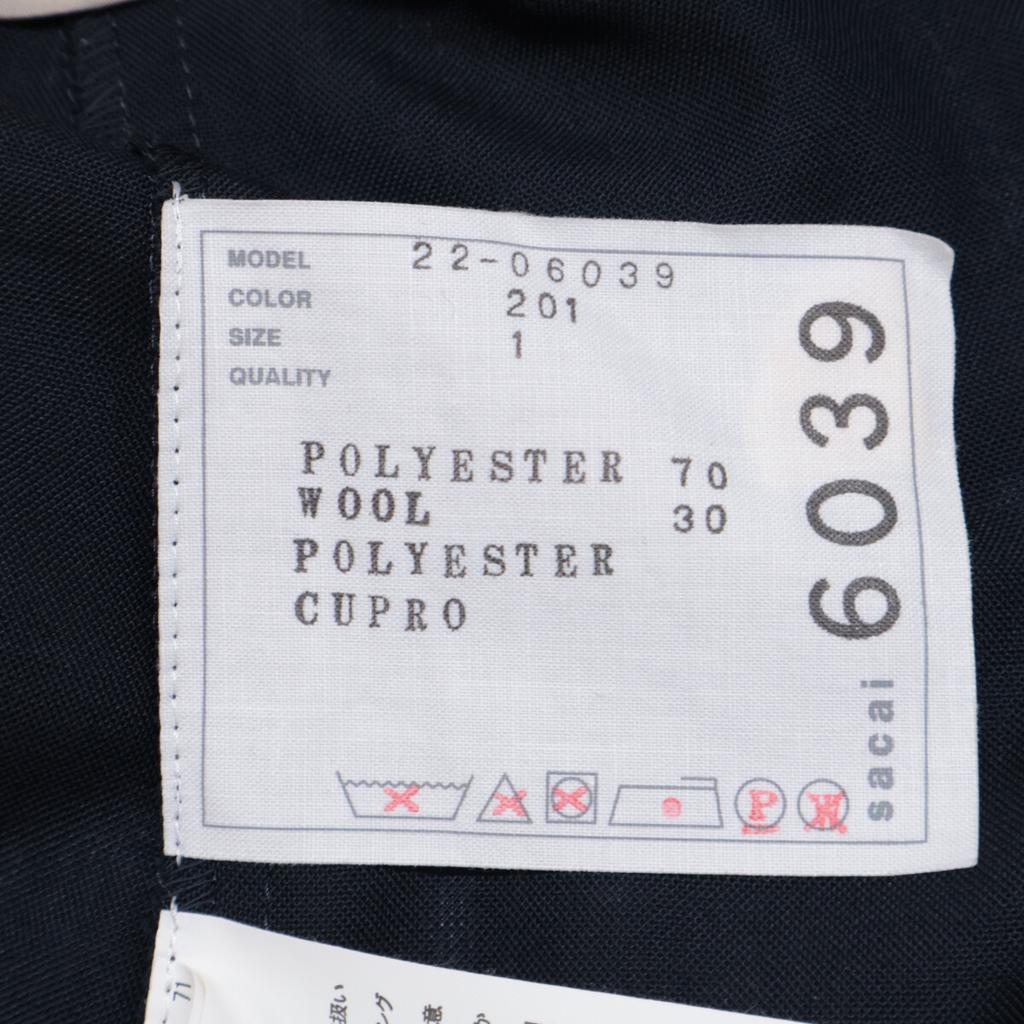 sacai 22-06039 22Stainless Steel Black Suiting Mix Shirt Sleeveless Shirt Blouse tops 1 blackUsed