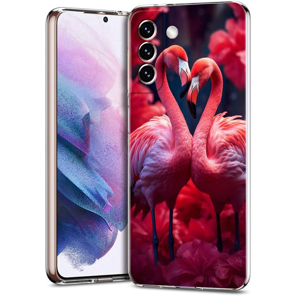 Phone Case For Samsung Galaxy S24 Ultra S23 FE S22 S20 S21 5G S10 S9 Plus S10E S8 Soft Clear Lovely Pink Flamingos Leaf Cover
