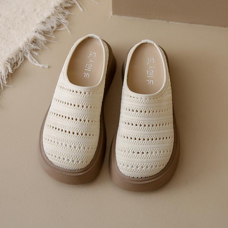 Thick-soled bag head half slippers women's summer wear new small height-increasing woven hollow slippers