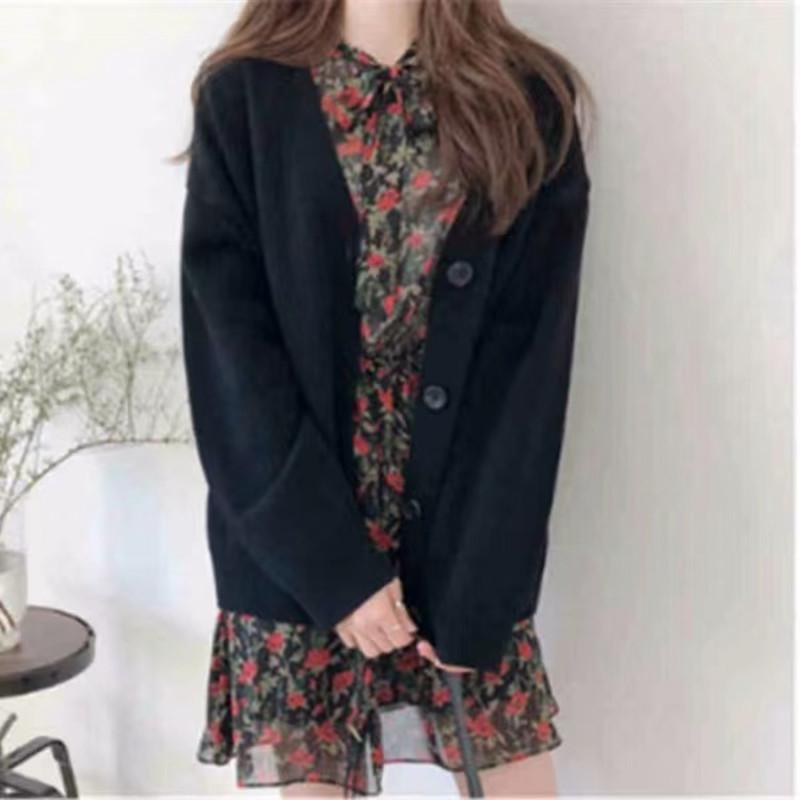 Spring and Autumn Loose Knitted Cardigan V-neck Women Sweater New Fashion Elegant Long Sleeved Top Office Casual Solid Color Coats Clothing