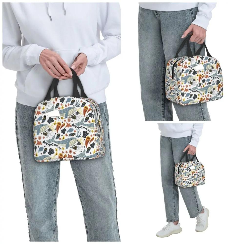 Blue Deep Sea Jellyfish Whale Insulated Lunch Bag for Women Office Cooler Thermal Food Box Tote Portable Lunch Boxes Container