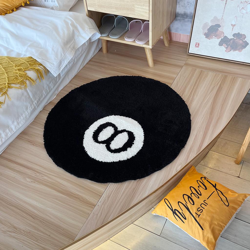 Black Billiards 8 Ball Round Flocked Floor Bedroom Anti-Slip Carpet Mat Living Plush Soft Bedroom Rug Stain Resistant Coffee Table Blanket