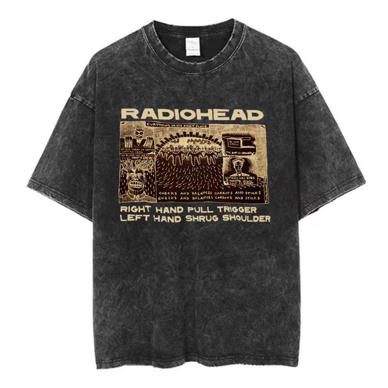 Rock Band Radiohead The Bends Vintage Washed Tshirt Unisex Women Fashion Hip Hop T Shirts Casual Tshirts Streetwear