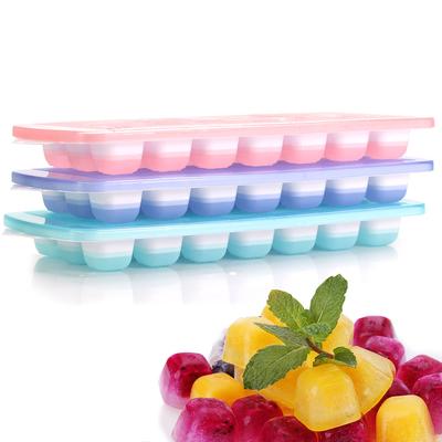 3er-Pack Silikon-Eiswürfelformen mit auslaufsicherem abnehmbarem Deckel, leicht zu entnehmen, stapelbar, 21 Mulden, DIY-Eiswürfelbereiter