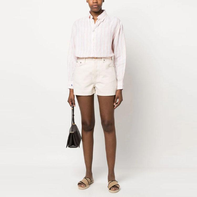 Polo Ralph Lauren Ss23 Striped Polo Collar Single-Breasted Long Sleeve Shirt Women Shirts Pink 211892393-002