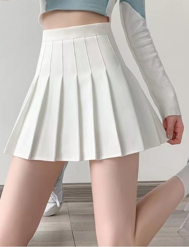 Fashion Women Solid Pleated A-Line Skirt Anti-Burnout High Waist Short Skirt