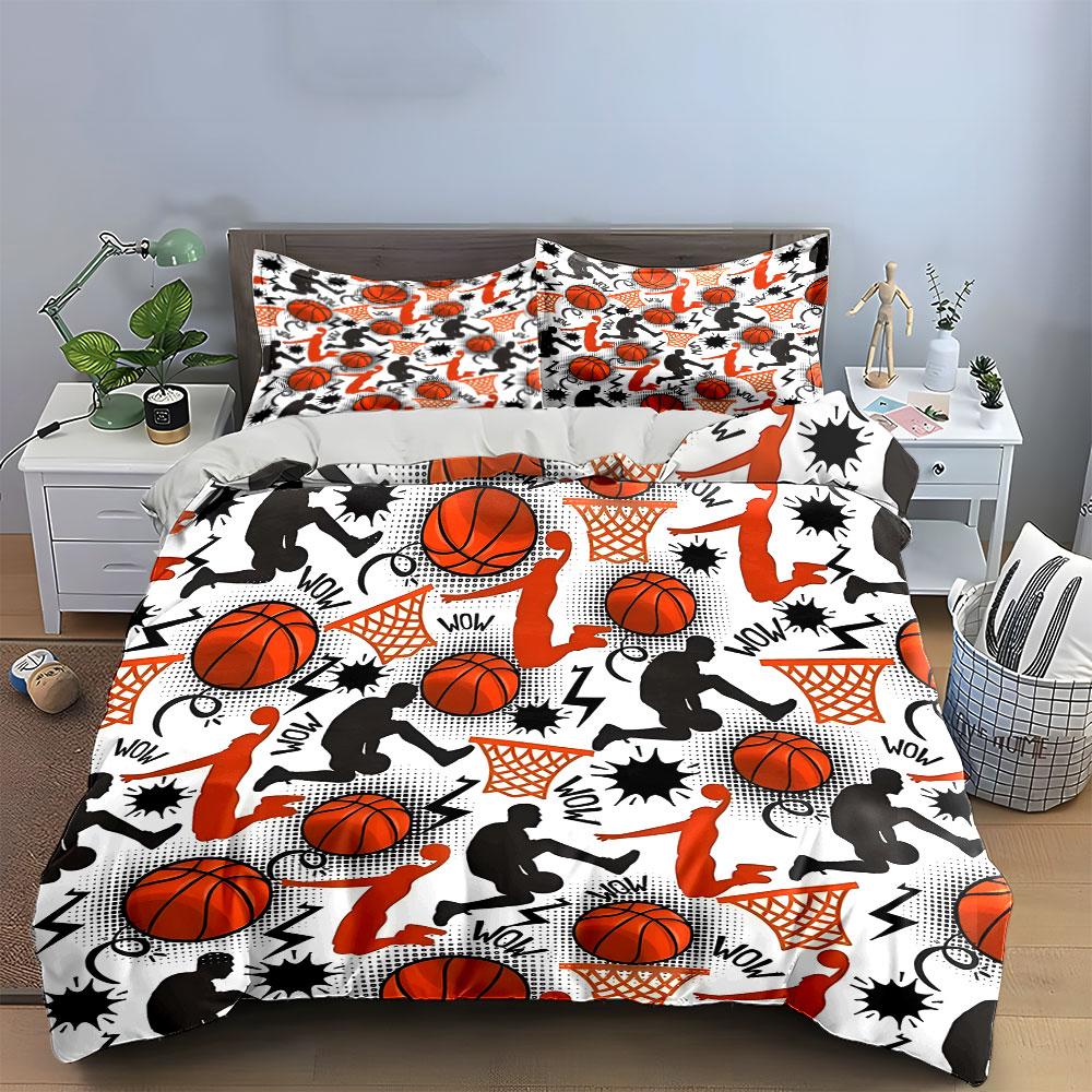 Basketball-Themed Three-Piece Decor Set Multiple Sizes Kid'S And Adults' Bedroom Exquisite 3Pc Bedding Set, Gift