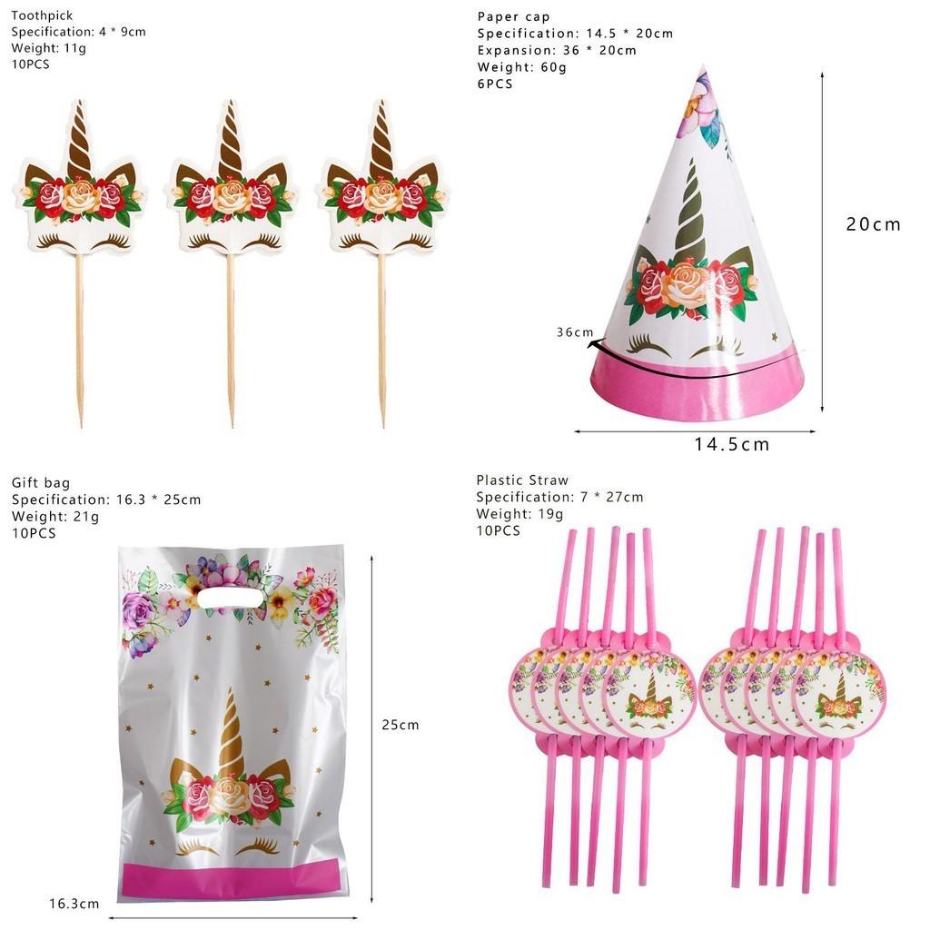 Wreath Unicorn Kids Birthday Party Supplies Magical Tableware Plates Cups Forks Napkins And Gifts