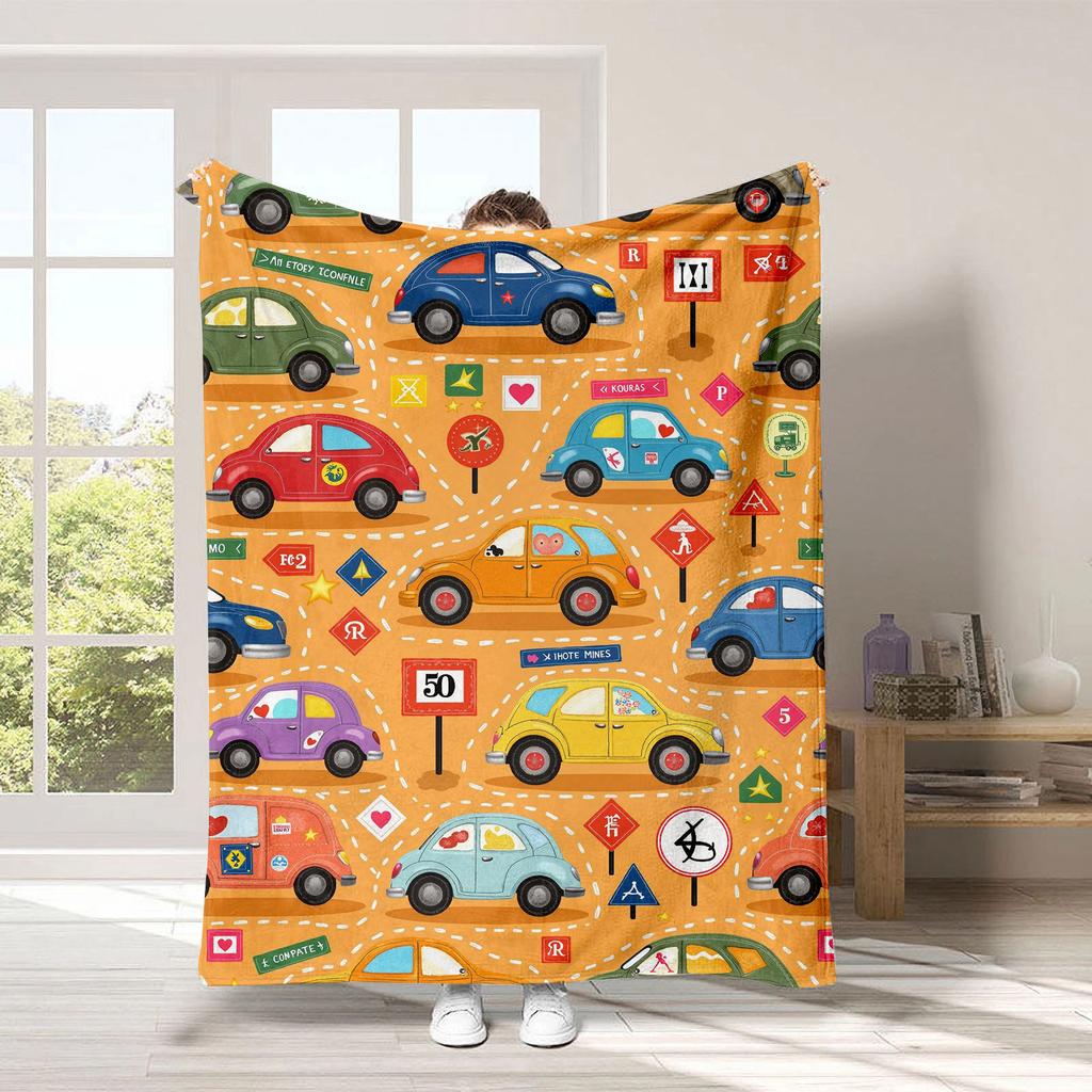 Dinosaur Car Cartoon Printed Blanket for Sofa Bed Travel Camping Living Room Office Conditioning Blanket for All Seasons Gifts