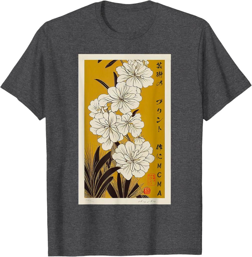 Japanese Floral Art Ukiyoe Print Mens Cotton Graphic Tee Casual Short Sleeve TShirt