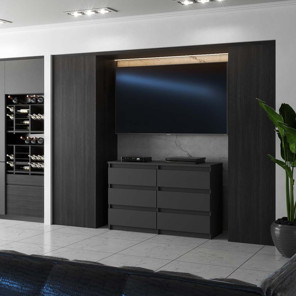 Chest of Drawers for the Living Room TV Cabinet 100 CM 6 Drawers Matte Gray Sideboard