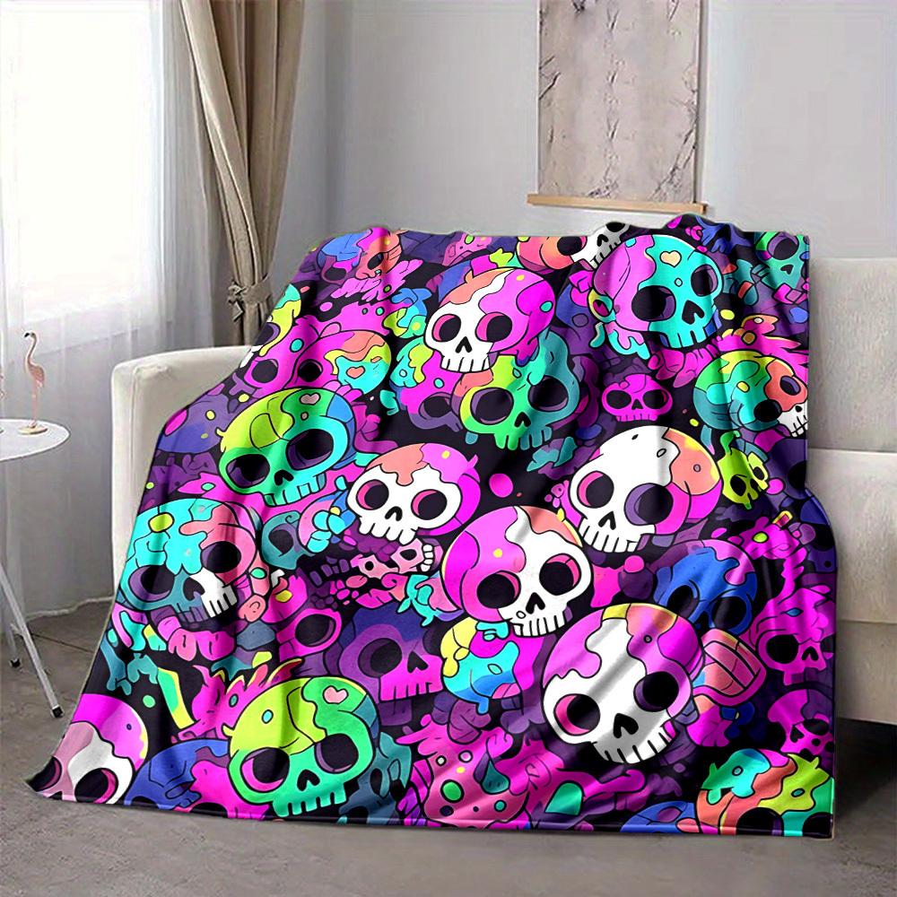 1pc Skull Party Blanket, Lightweight Flannel Throw Blanket For Sofa, Bed, Travel, Camping, Living Room, Office, Couch, Chair, And Bed