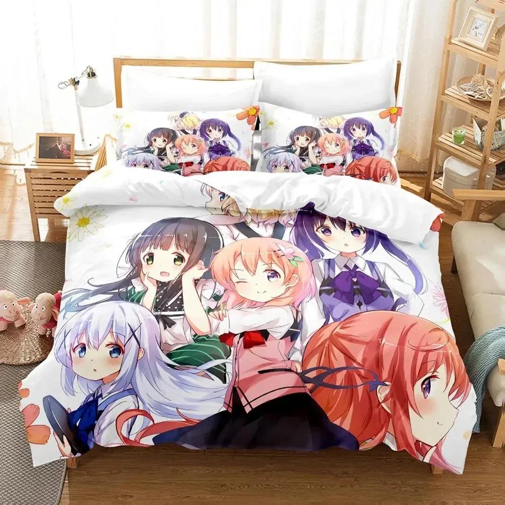Anime Is the Order a Rabbit Bedding Set Duvet Cover Bed Set Quilt Cover Pillowcase Comforter King Queen Size Boys Adult