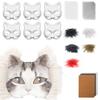 Lustiges Therianer Masken-Set Katzen Füchse Maske mit Fellen Augennetzen DIY Pelzige Tiermaske zum Bemalen für Halloween Cosplay Party