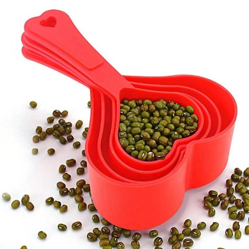 4pcs Set Measuring Cups And Spoon Set Small Heart-Shaped Baking Kitchen Tool Baking Spoon Measuring Cup Tool