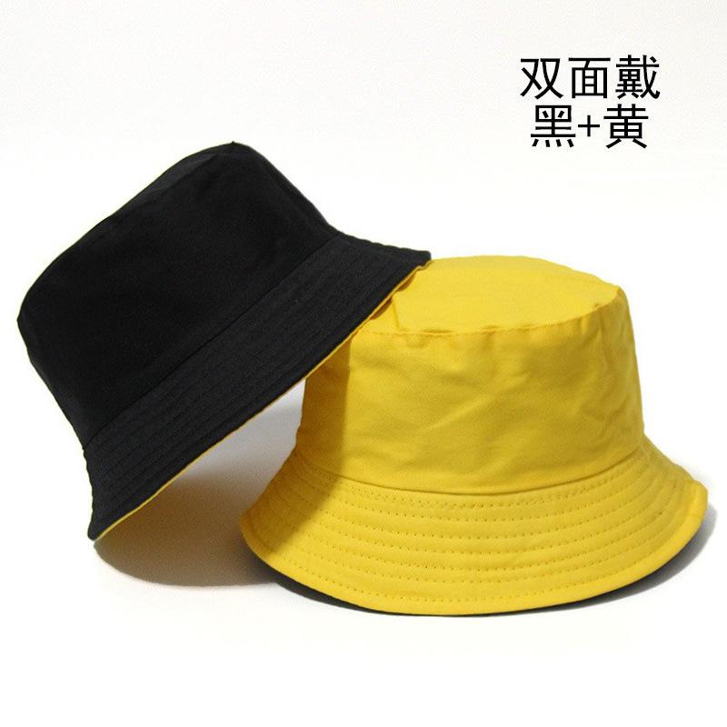 Double-sided bucket hat men's simple casual versatile basin hat women's solid color light board sun hat couple hat tide