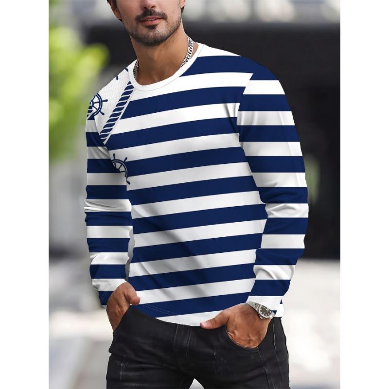 Men s Casual Printed Long Sleeve Round Neck Pullover Fashion Long Sleeve T-Shirt S