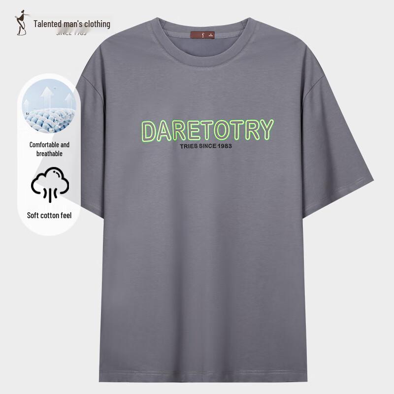 

Men s Drop Shoulder Loose Fit English Print Cotton T-Shirt 48