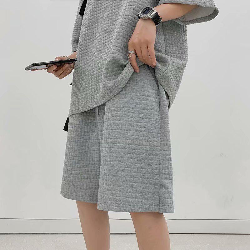 Men's Trendy Waffle Sports Suit with Short-Sleeved T-Shirt for Summer