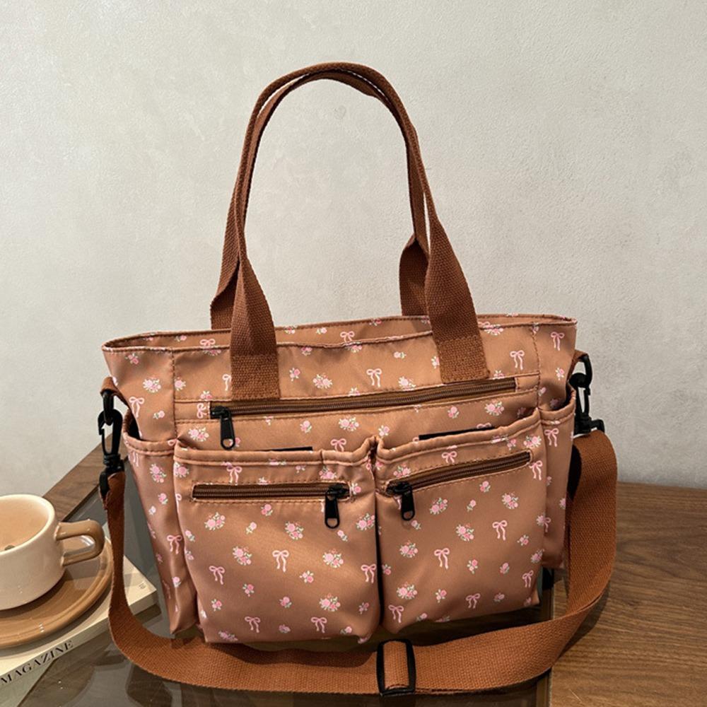 Casual Large Capacity Tote Bag Bow Adjustable Strap Crossbody Bag Multi-Pocket Waterproof Shopping Bag