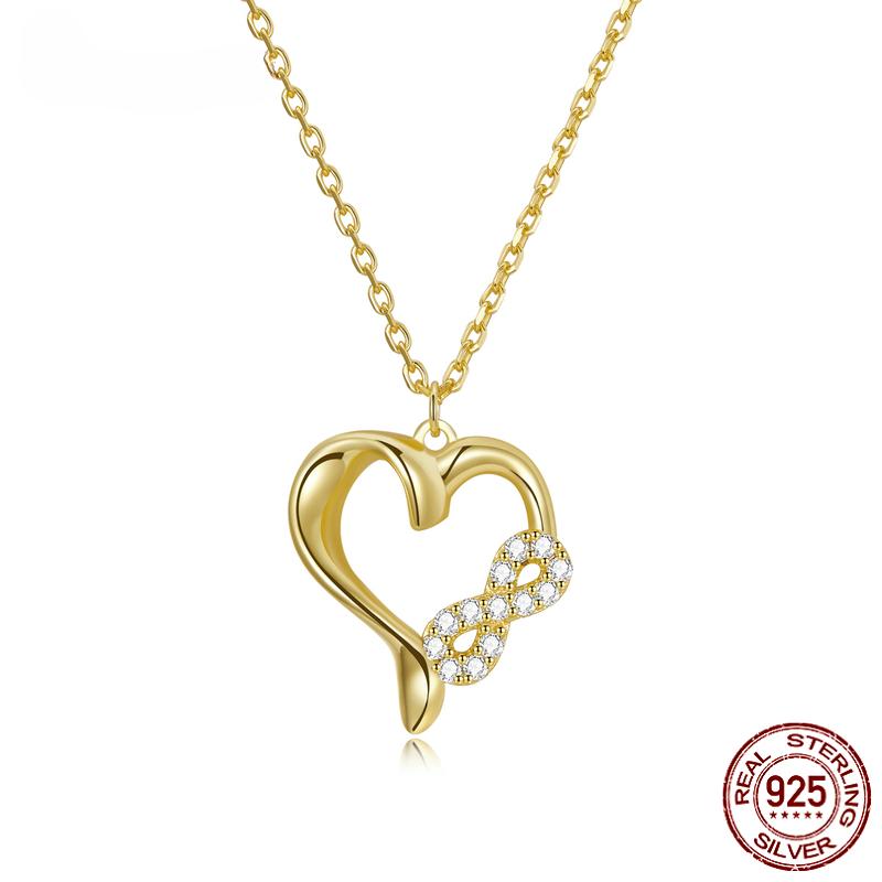 

Аутентичные стерлингового серебра 925 пробы с золотым покрытием «Бесконечность любви», кулон-цепочка, ожерелье для женщин, ювелирные изделия, подарок для свадебной вечеринки