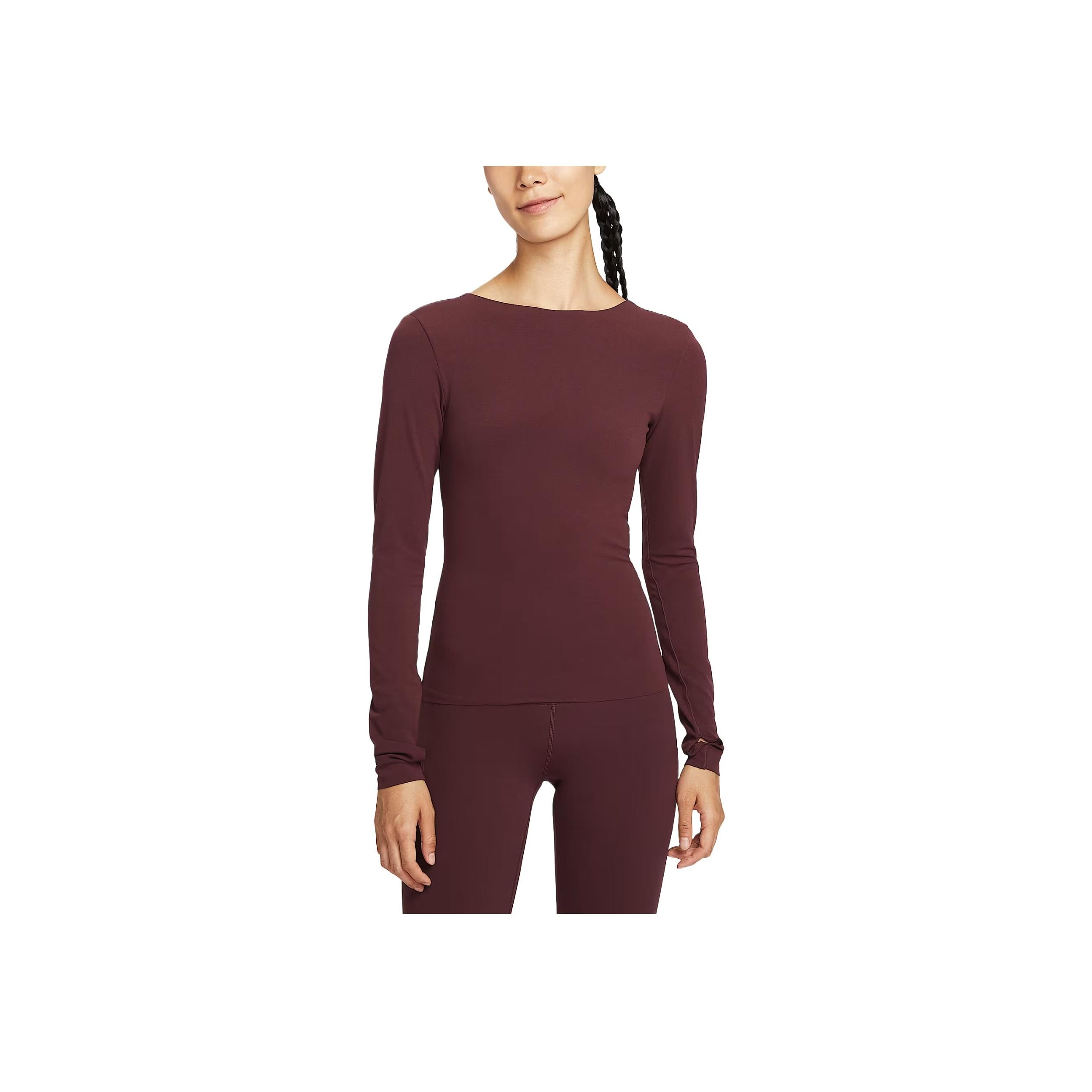 Nike Dri-FIT One Luxe Scoop Back Long Sleeve Top Burgundy Women HV3540-652 S