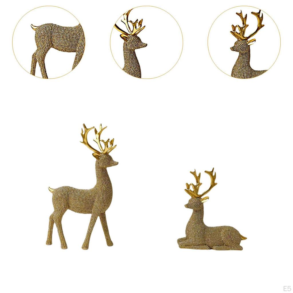 1 Pair Reindeers Deer Figurines Resin Sculpture Decorative Shelf Decoration for Office Desktop,