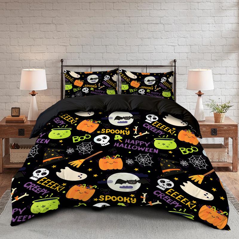 3PC Skeleton Pumpkin Down Quilt Set Comfortable Bedding Cute Little Devil 1Quilt Set 2Pillowcases No Fill Home Atmosphere Decor