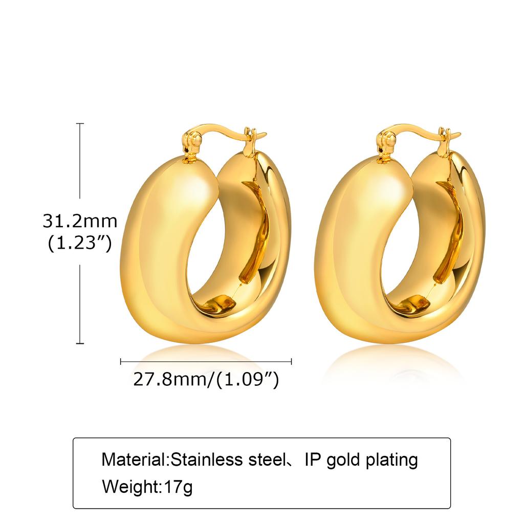 Chunky Geometric Hoop Earrings for Women, Circle Huggie Ear Jewelry, Stainless Steel Waterproof Earring Oorbellen Wholesale