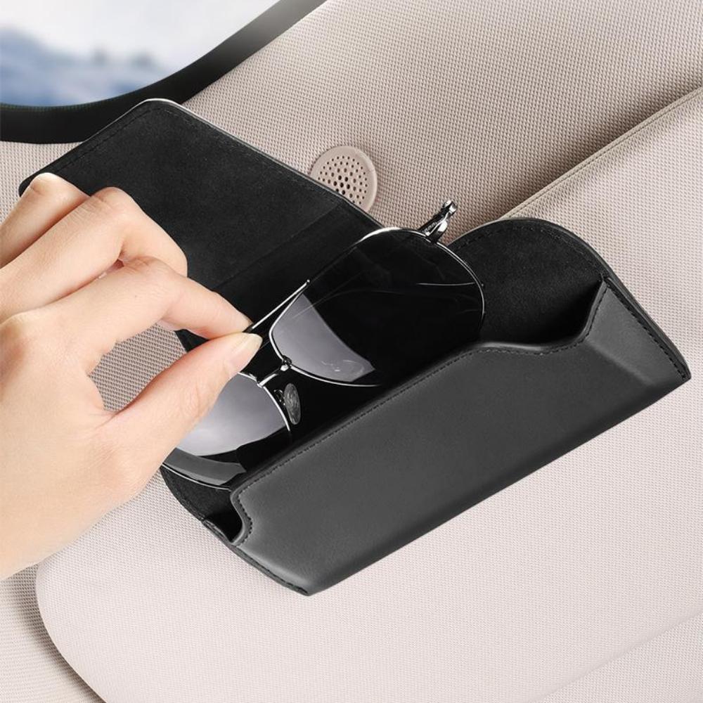 CAER Car Sun Visor Glasses Holder Premium PU Leather Wear-Resistant Sunglasses Protective Box Auto Eyeglasses Storage Case Clip