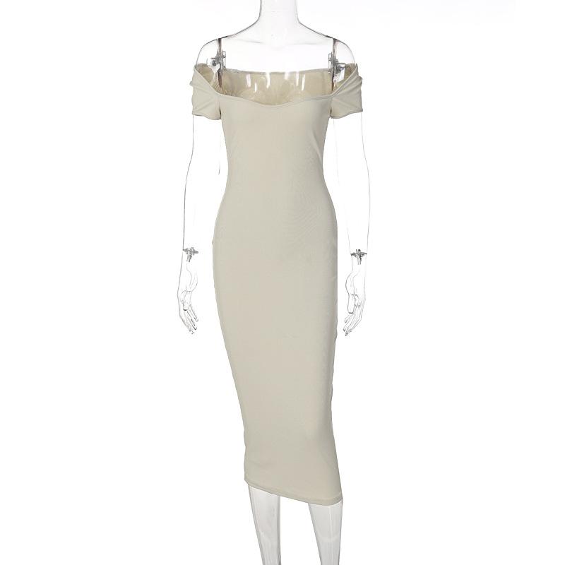 

QICED Весеннее женское длинное облегающее платье в рубчик с вырезом L