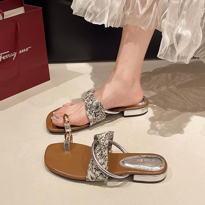 With skirt silver metal cover toe cool slippers women s summer wear new vacation low-heeled beach sandals 40