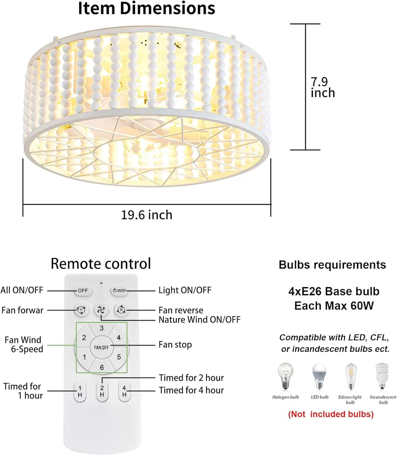 

Ретро американский роскошный вентилятор с подсветкой из дерева, бусины, железа, ресторана, спальни, гостиной, невидимый пульт дистанционного управления, потолочный вентилятор со светом No bulbs&110V