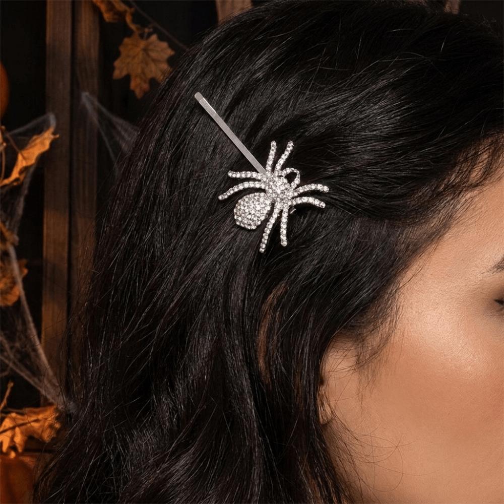 Spider Bangs Clip Black Halloween Hair Clips Creative Rhinestone Barrettes  Halloween Festival