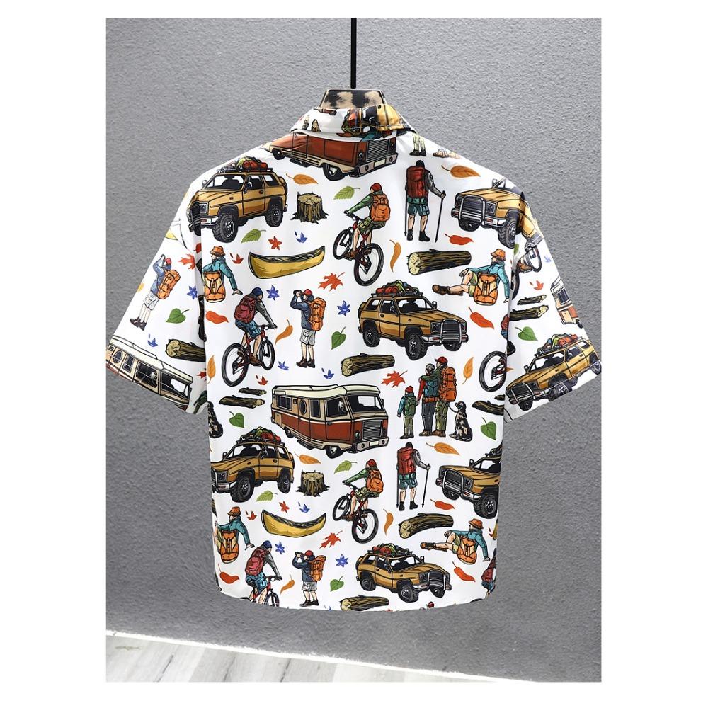 Trendy Summer Short Sleeved Men's Graffiti Flower Shirt New Japanese T-shirt Summer Thin Ice Silk Half Sleeved Shirt