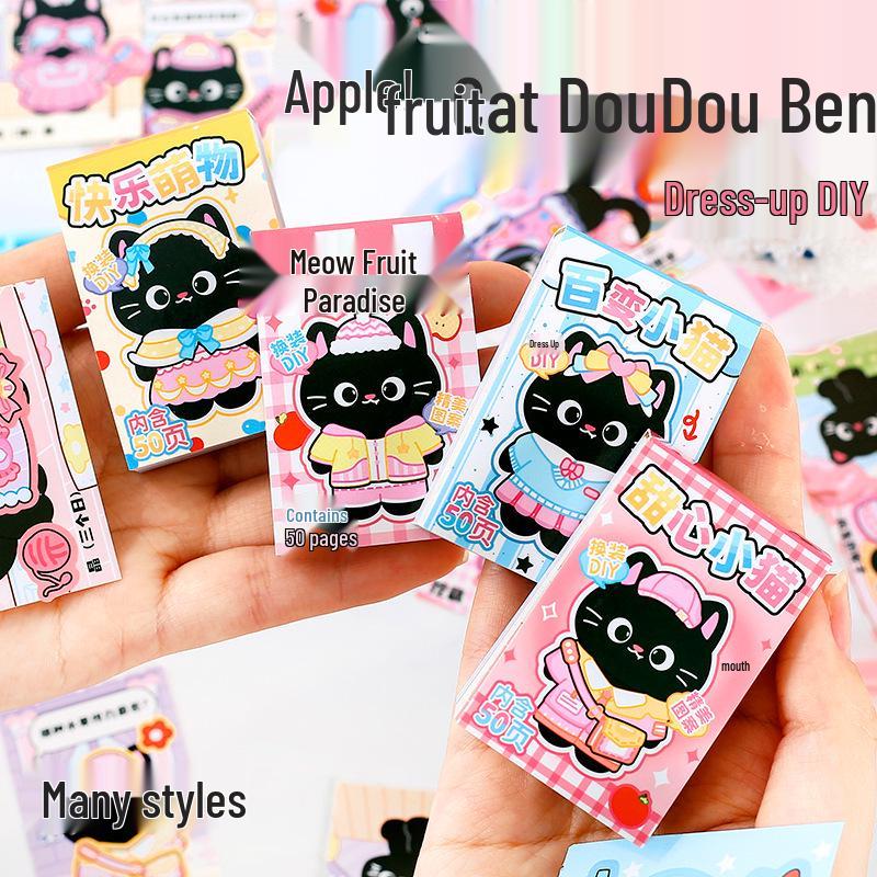 Livro de Adesivos de Feijão de Vestir Gato Maçã Feito à Mão para Decoração de Diário Infantil