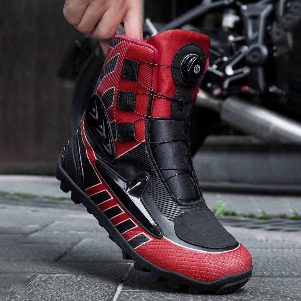 Unisex Dark Tone Protective Protective Motorcycle Shoes High Top Riding Boots Reinforced Sole Biker Outdoor Travel Footwear