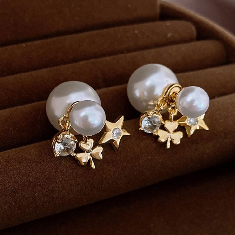 Versatile Silver Tone Earrings With Zircon Accent Imitation Pearls Detail Comfortable Wear Designs