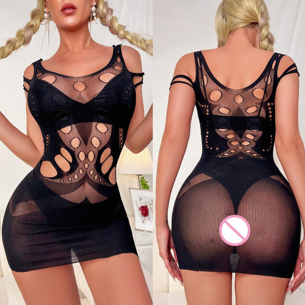 Super Sexy Backless Dress Fishing Net Mesh See Through Hollow Skirt Female Erotic Costume Fishnet Mini Short Skirt Sex Clothes