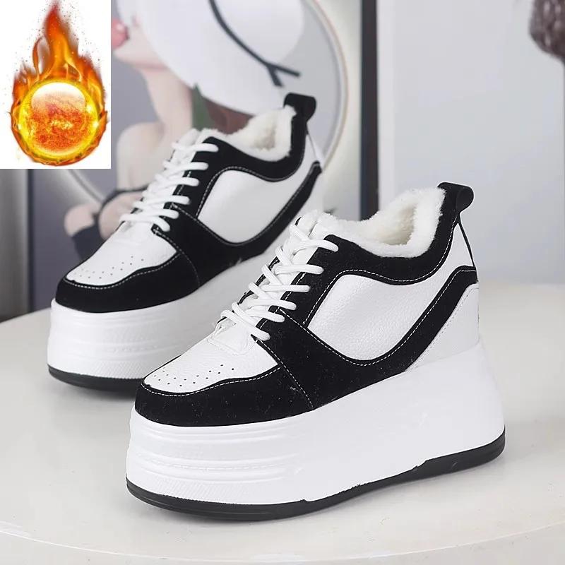 Fashion 12CM Cow Genuine Leather Platform Wedge Shoes Autumn Pumps Women Ankle Booties Spring Chunky Sneakers High Top Sneakers Summer