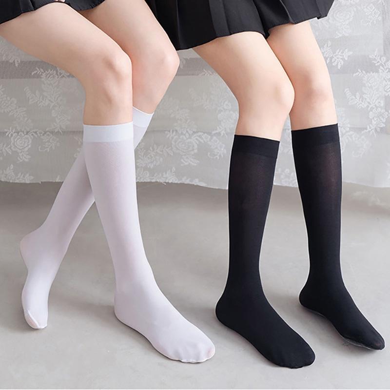 Female Socks Silk Jk Black White Long Velvet Leggings Student Stockings Calf