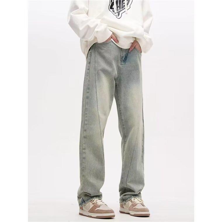 Мужские прямые джинсы JYL Винтажная стирка Литературные Повседневные прямые джинсовые брюки на молнии XL бездна