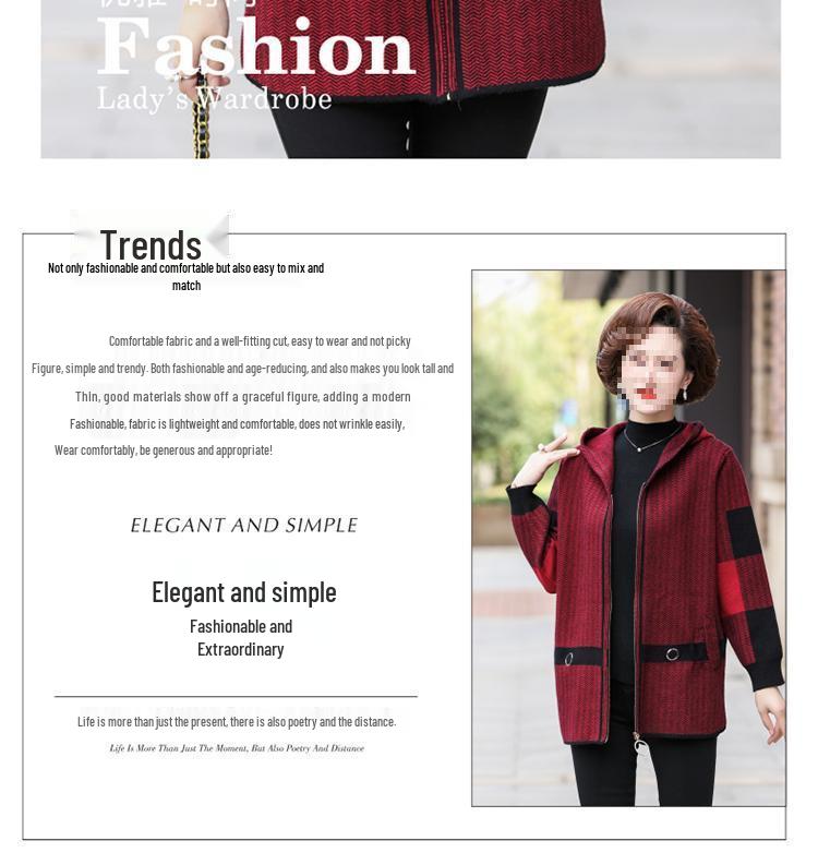 Fat Mama Plus Size Double-Sided Fleece Hooded Jacket for Mid-Aged & Elderly (Spring/Autumn)