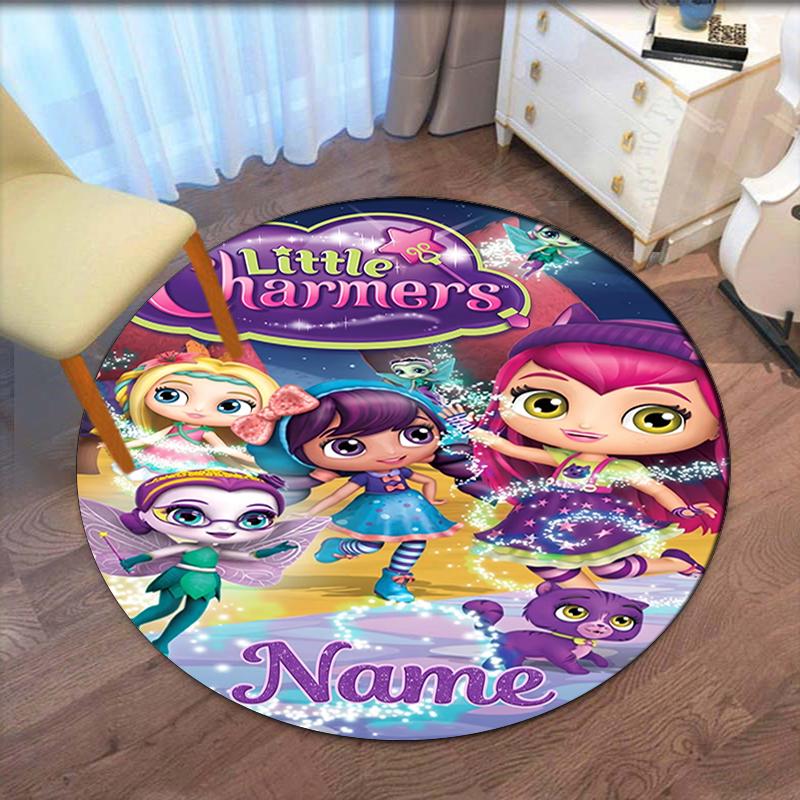Custom Name Little Charmers Printed Round Rug Carpet Chair Rug Area Rug Entryway Doormats,for Office Chair Living Room Bedroom Kitchen Room.