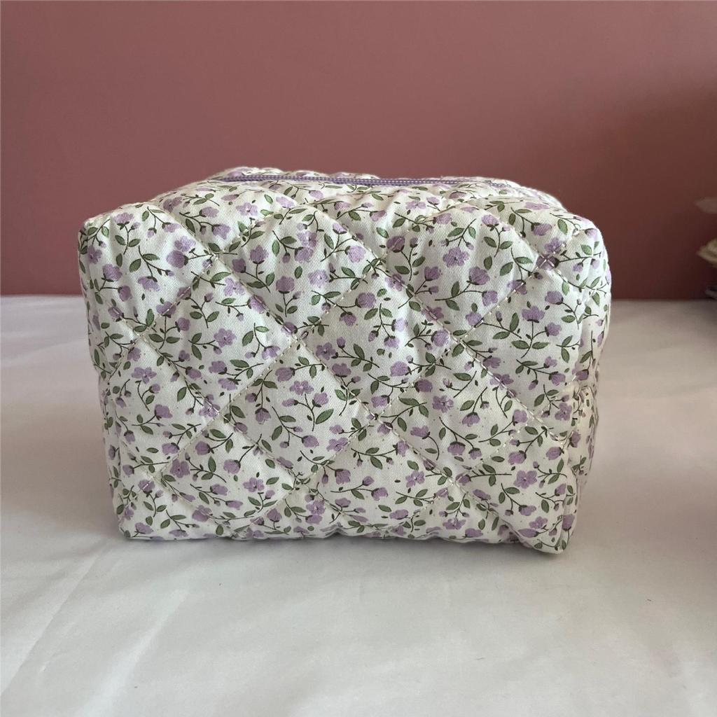 2024 Floral Cotton Cosmetic Bag - Large Capacity, Portable, Hand-Held Storage