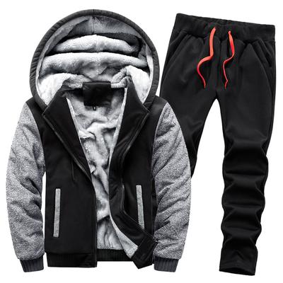 Men's Winter Jackets Thick Warm Jacket Hooded Sweatshirt Coat+Pants Brand Sportswear Solid Color Fleece Zipper Hooded Long Sleeved Male Outerwear