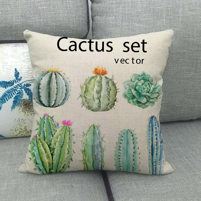 Green Plant Cactus Pattern Digital Printing Short Plush Pillow Covers For Car Sofa Office Cushion Cover Home Goods 60X60Cm